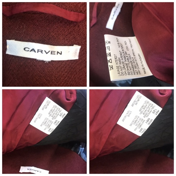 CARVEN France Oversized Wool Coat Jacket Belt Zip Front Hood Collar Pockets Rare - Picture 15 of 16